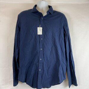 Fradi Italy Shirt 46 18.5 Indigo Blue Button Front Long Sleeve New NWT